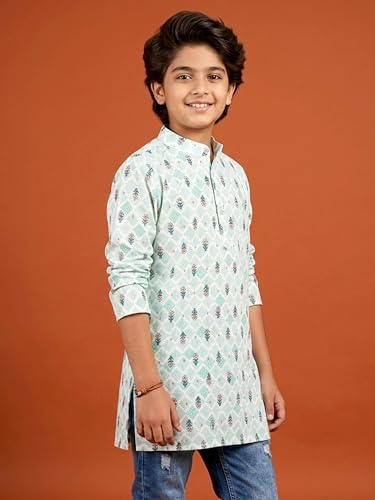 Image of KiddoPanti Boys 100% Cotton Ethnic Motif Printed Short Length Kurta