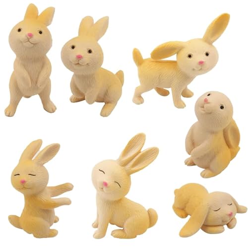 7 Paquete de Decoración de Estatua de Conejo, Decoraciones Conejitos en Miniatura, para Regalos Fiesta Decoración de Escritorio Pascua - Amarillo