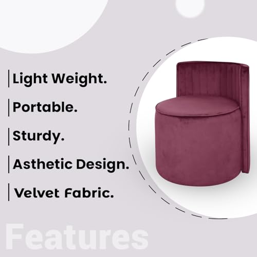 Image of Puffy Stool for Living Room | Velvet OttomanPouffes for Sitting with Backrest | Dressing Table Stool | Puffy Footstool Furniture for Home Decor, Office (Light Purple)