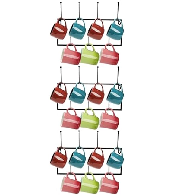Jucoan 3 Pack Coffee Mug Holder with 21 Hooks, Wall Mounted Cup Holder Rack 6-Tier Metal Mug Organizer for Home, Kitchen & Bar, Coffee Station, Dining Room