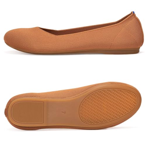 Image of Frank Mully Women's Ballet Flats Round Toe Walking Flats Slip On Work Shoes Knitted Flats Shoes for Woman Soft Lightweight
