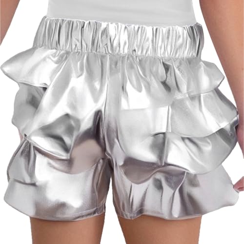 Linjinx Kids Girls Shiny Metallic Tiered Ruffle Jazz Hip Hop Street Ballet Dance Shorts Sport Athletic Shorts Hot Pants2