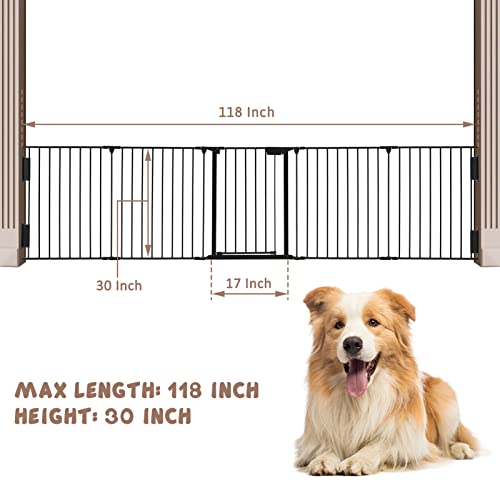 AUXSOUL-118-Wide-Baby-Gate-Metal-Safety-Playpen-Fireplace-Fence-for-ToddlerPetDog-Fits-72-118-Wide-5-Panel-30-H-Black