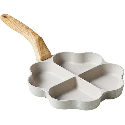 DAFEIKE Heart Egg Pan Heart Pancake Pan Nonstick Heart Shape Frying Pan 4 Cup Egg Shaped Skillet, Ivory Cover