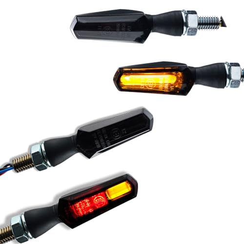 Germany Motorsports LED Miniblinker Cob Dark Schwarz E-geprüft universal für 12V Motorrad Roller (Set: 1 Paar LED Blinker + 1 Paar 3in1 Blinker)