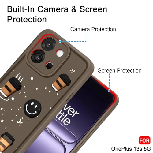 Image of TheGiftKart Back Cover Case for OnePlus 13s 5G | Cute Fun Cartoon 3D Smiley Coffee Case | Full Camera Protection | Shockproof Back Cover Case for OnePlus 13s 5G (Silicone, Brown)