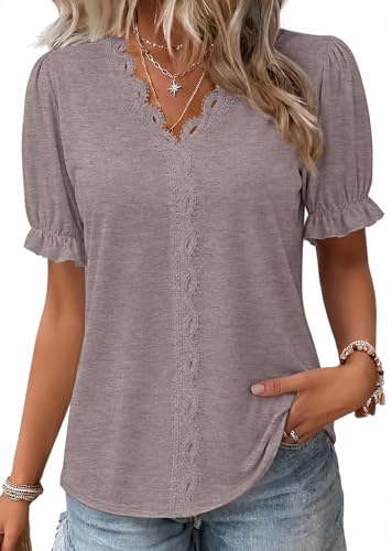 Xosini Blouses for Women Dressy Casual Ruffle Puff Sleeve Tops Grey Purple