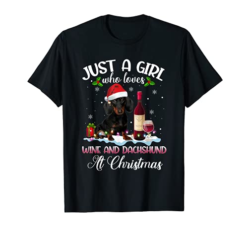 Divertente solo una ragazza che ama bassotti e vino regalo di Natale Maglietta