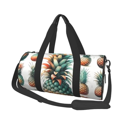 Sports Duffel Bag Watercolor-Pineapple-Fruit Foldable Travel Tote Bag Weekender Sleepover Carry On Bag