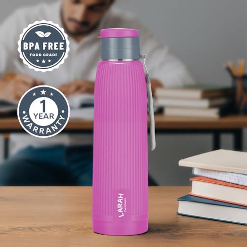 Image of Larah by Borosil 700 ml Lava Purple Stainless Steel Water Bottle | Made in India Pu Insulated Thermoware | Leakproof, BPA Free| Bottle for Office, School, College & Gym, Daily Use | 1 Year Warranty