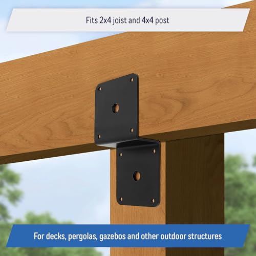 Black Powder Coated Deck Joist Tie Plate, Z Bracket for 2x4 Cross Joist and 4x4 Post - Corner Brace Support, 14 Gauge (10 Pack) by A.A - Used condition - Image 4