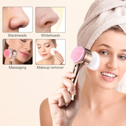 Yebeauty Facial Cleansing Brush, Silicone Face Scrubber, Ultra Fine Soft Bristles Exfoliating Face Wash Brush, Pore Deep Cleansing Double Side Face Skincare Tool for Massaging, Makeup Removal, Gold - Image 5