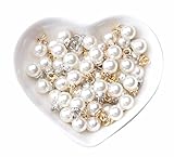 Ruwado Faux Pearl Beads with Rhinestone 25 Pcs Gold 25 Pcs Silver with Hole Vintage 8 mm Elegant Imitation Peal Pendant Charms for Dangle Earrings Necklace Bracelet DIY Jewelry Making Accessories