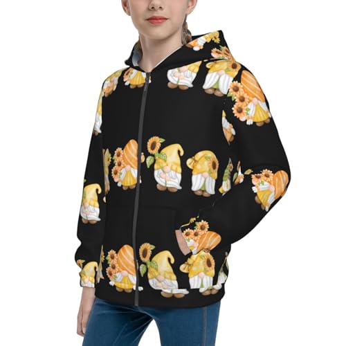 Sunflower Gnomes,Cute Gnome Kid Hoodies Boys Zip Up Sweatshirts Girls Pullover with Pocket