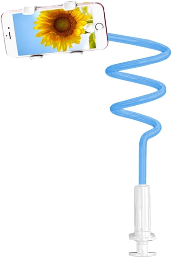 Extra Long Gooseneck Phone Holder for Bed Living Room, Flexible Gooseneck Long Arm Desktop Stand for Cell Phone Tablets, Overhead Cell Phone Clamp Mount Up to 7" Device (White,135CM)