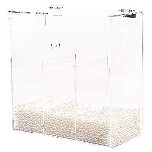 Acrylic Makeup Brush Holder with Dustproof Lid, MUZILAN Large Capacity Acrylic Clear Cosmetic Brush Storage Organizer for Vanity, with 3 Drawers and Pearls