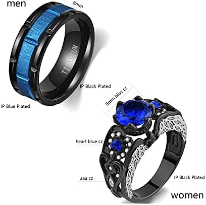 RingHeart His & Hers Matching Couple Rings – Black Heart CZ Wedding Set With Crown Design Mens Band | Titanium Steel & Cubic Zirconia - View #5