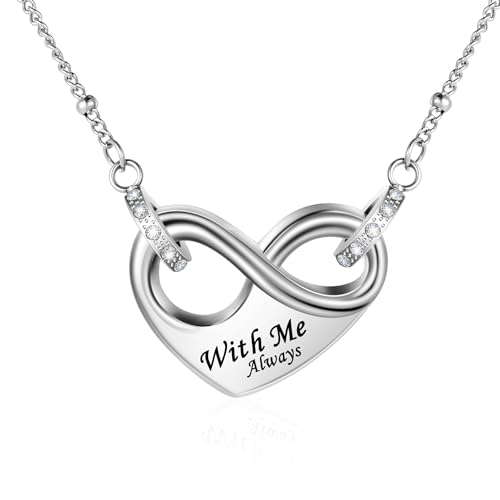 Dletay Infinity Cremation Urn Necklace for Ashes Heart Ash Necklace for Women Memorial Cremation Jewelry Ash Holder