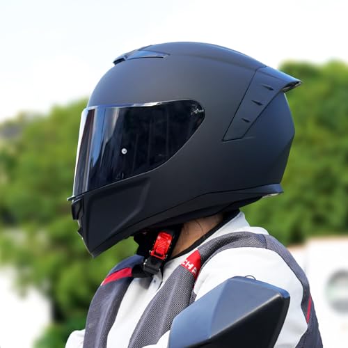 Image of Full Face Motorcycle Helmet,Helmets for Adults Motorcycle, MG611 Motorbike Racing Street Bike Helmets with Black Visor for Men Women,DOT Approved (Matte Black-B, XXL)