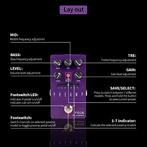FLAMMA Guitar Pedals with Reverb Delay Modulation Preamp