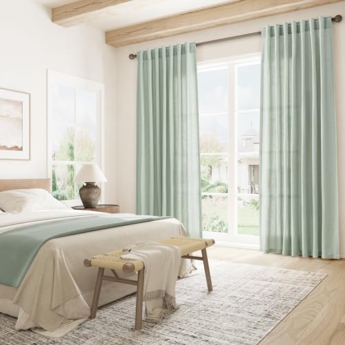 Image of Joywell Extra Long Linen Curtains 102 Inches for Living Room Aqua Green
