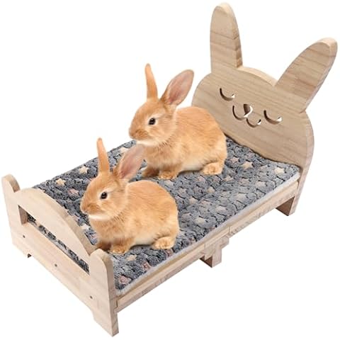 Essenhome Large Wooden Rabbit Bed - Easy Assemble 20.4"x12.8" Pet Bed with Support Structure & Removable Cushion for Rabbits, Guinea Pigs, Kittens & Small Animals - Cozy Sleeping Habitat Cover