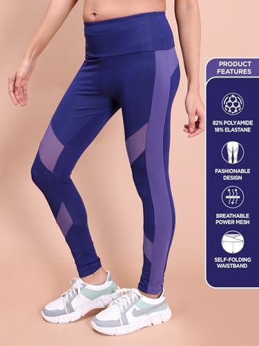 Image of Rupa Colors Womens PLAYSURE Dry FIT Activewear Leggings | Stretchable Warp Knit Fabric | Breathable Mesh Self-Folding Waistband | Body-Hugging | Reflecting Logo