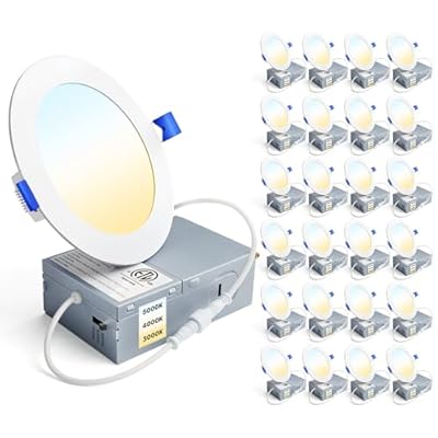Ensenior 24 Pack 4 Inch LED Recessed Ceiling Light, Dimmable, 3000K-5000K 3CCT, 750LM 9W 120V, High Brightness Canless Wafer Downlight - ETL&FCC&IC