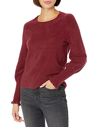 Amazon Brand - Goodthreads Women s Oversized Mid-Gauge Stretch Long Ruffle Sleeve Scoop Neck Sweater, Burgundy, Small