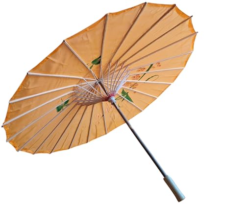 Planta Color Sombrilla Parasol de Mano Estilo Chino-Japonés Tradicional – Ligera y Portátil, Protección Solar Efectiva para el Verano. (Naranja)