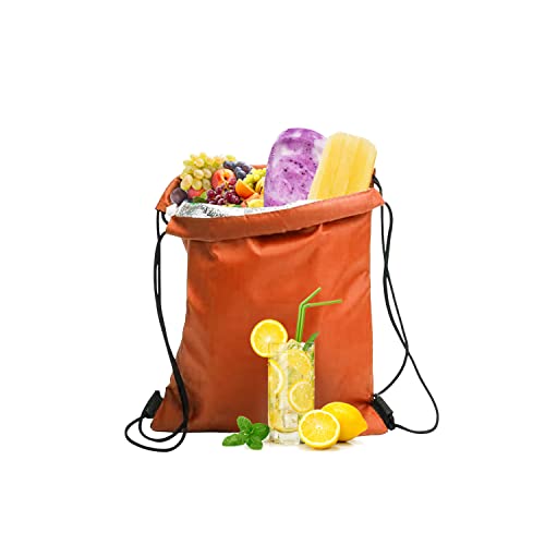 1 pacchetto di mini borsa termica per il pranzo isotermica, con coulisse, impermeabile, pieghevole, in alluminio, per lavoro, scuola, viaggi (arancione)