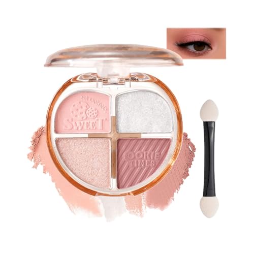 Four-Shade Eyeshadow Palette with Matte Pink, Shimmer Silver & Rose Tones - Compact Design with Dual-Ended Applicator for Soft Blended Day & Night Eye Makeup Looks, Long Wearing & Easy Blend Formula