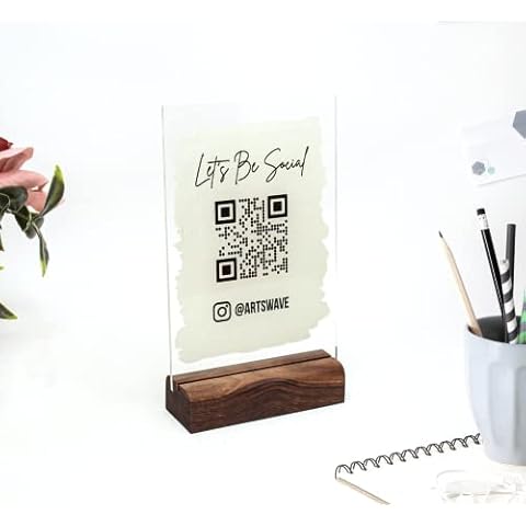 Scannable QR Code Sign | Social Media | Bar Code Sign | Pay Here Sign | Salon Sign | Printed Acrylic Sign | Christmas Gift | Let's Be Social (8x12 inch) Cover