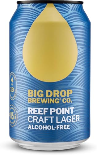 Big Drop Reef Point Craft Lager 0.5% ABV Alcohol Free Beer 12 x 330ml Cans Naturally Brewed Honey Malt Flavour Vegan Gluten Free Low Calorie Beer
