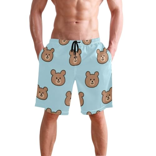 Blue Cartoon Bear Board Shorts Men's with Pockets Mens Swim Shorts with 8”/ 9” Long XL Plus Size Exercising2