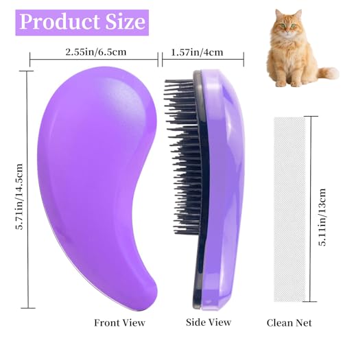 Image of Cat Brush for Shedding - Perfect Grooming Tool for Long-Haired Cats | Deshedding & Hair Remover for Indoor Pets (Purple)