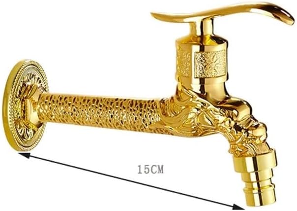 Gold-Plated Dragon Carving Washing Machine Faucet, Single-Handle Wall-Mounted Brass Tap for Balcony(F)
