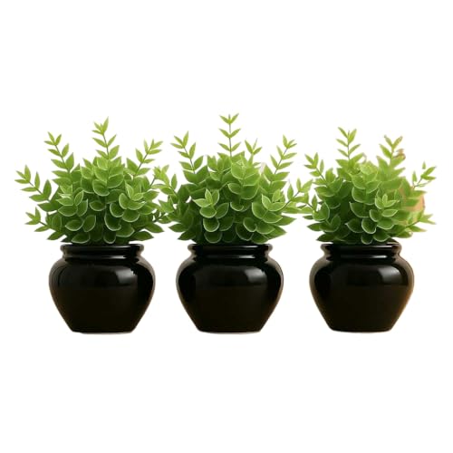 Vaso de Cerâmica Preta com Decoração de Planta Artificial