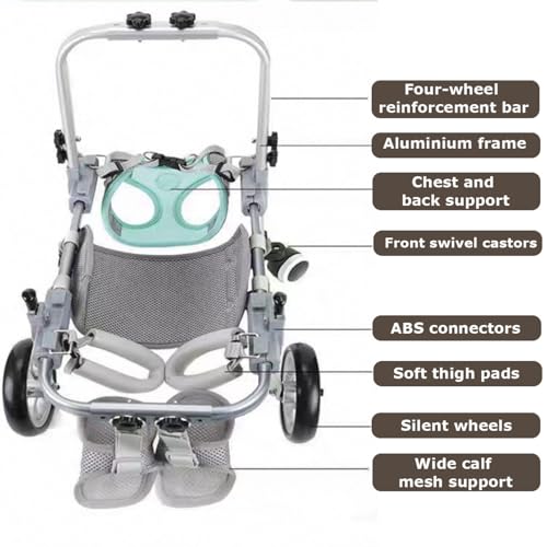 Silla de ruedas para perros ajustable: soporte de movilidad de 4 ruedas 3