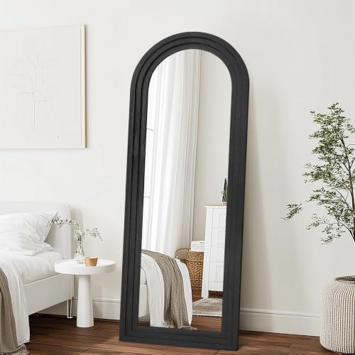 Image of 58x22 Arched Full Length Mirror, Solid Wood 3 Layer Frame, Black