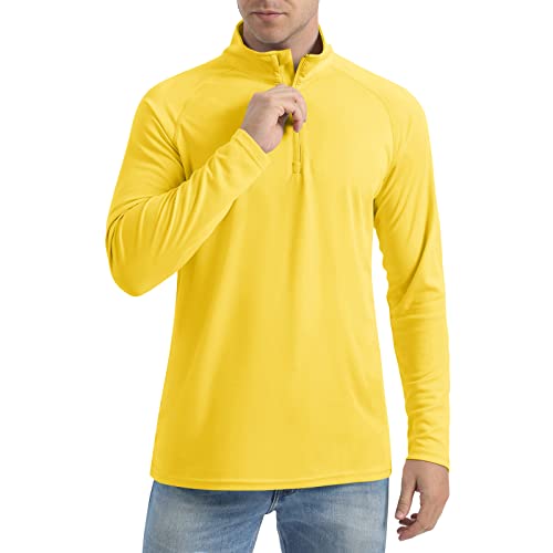 Crysully Men's 1/4 Zip Pullover Long Sleeve Sun Protection Shirt Upf 50+ Fishing Golf Running Polo Shirts Yellow #TOP1