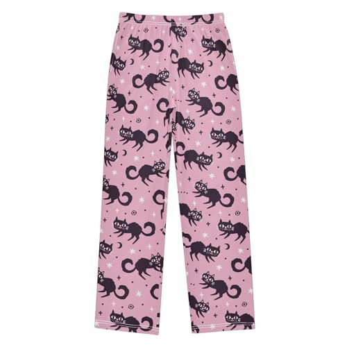 Black Cat and Star Boys Long Pants Soft Trousers Elastic Waist Kids Lounge Bottoms with Pockets S-XL