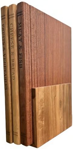 Acacia Wooden Book Cutting Board Set of 3 with Stand, Kitchen Chopping Board That Look like Books Double-Sided