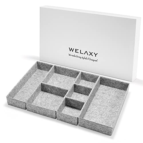 Welaxy Deluxe drawer organizers multi-purpose storage box junk bins for office home bathroom nightstand holder luxury 7-piece Style B (Gray)