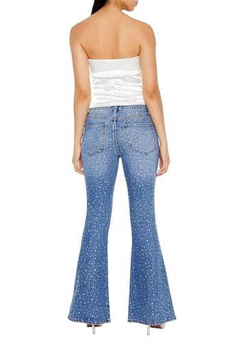 Forever 21 Women's Rhinestone High-Rise Flare Jeans4