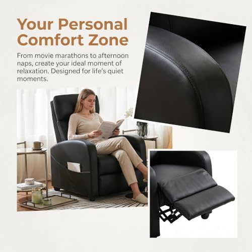 Image of Manual Recliner Chair, Oversized Lazy Boy Reclining Sofa with Adjustable Backrest & Extended Footrest, Ergonomic Single Recliner Couch for Home Theater Seating, Living Room, Bedroom, Black