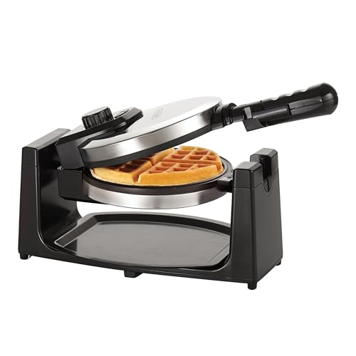 bella Gofrera para gofres belgas giratoria clásica con placas antiadherentes, bandeja de goteo extraíble, control de dorado ajustable y asas de tacto frío., Acero inoxidable