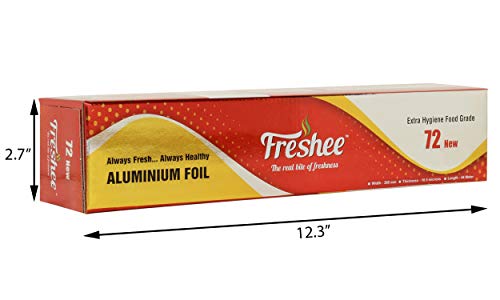 Image of Freshee 72m Aluminium Silver Kitchen Foil Roll Paper Pack of 3, 11 Micron Thick Food wrap Disposable Food Parcel Fresh Food