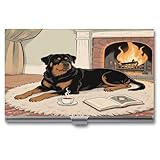 VstaDank Rottweiler Dogs Business Card Holder Fashion Aluminum Alloy Flip Cover Credit Card Holder High End Professional Name Cards Case Exquisite Pocket Metal Cards Holder for Work
