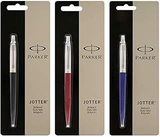 Parker Jotter 3 Colours 1 Black + 1 Blue + 1 Red Ballpoint Pen (Black Medium)